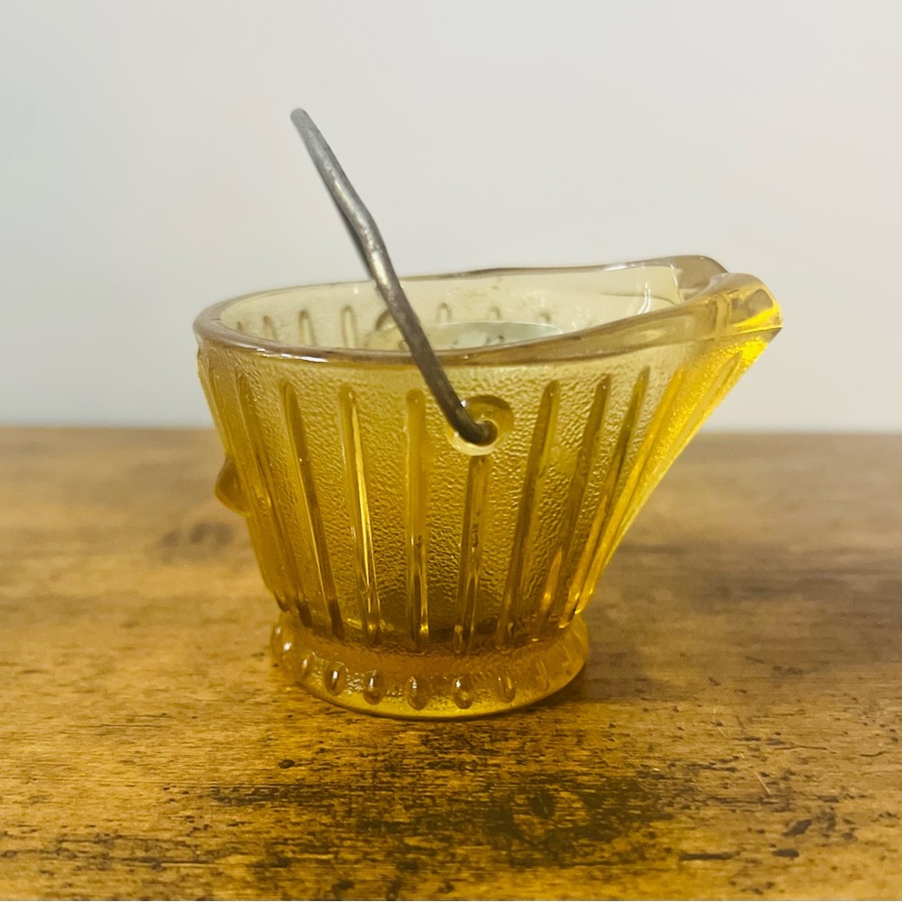Amber Glass vintage coal bucket ashtray but could be used as a matchstick holder